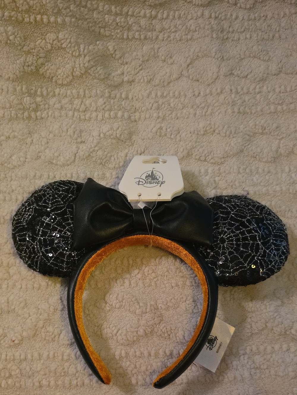 Disney Black Sequin Spiderweb Minnie Ears Headband. Halloween. New with Tags.